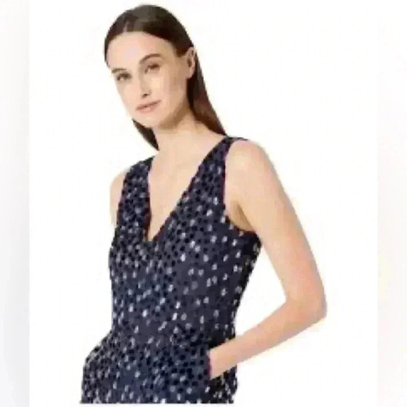 NEW KATE SPADE NEW YORK Silk Blend Navy Burnout Velvet Sleeveless Jumpsuit - Picture 3 of 15